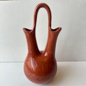 Vintage Redware Wedding Vase Navajo Reddish- Brown Pottery and